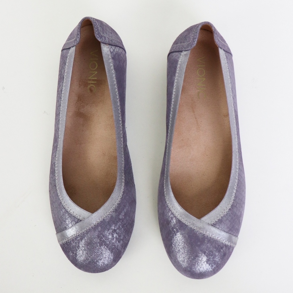 Vionic Caroll Leather Ballet Flats Pewter Purple 7 - Picture 4 of 7